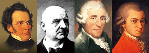 写真(左より) シューベルト、ブルックナー、ヨーゼフ・ハイドン、モーツァルト